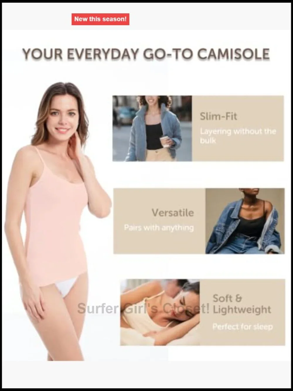 Cotton Spandex Slim-Fit Camisole 4-Pack Adjustable Spaghetti Strap Tanks